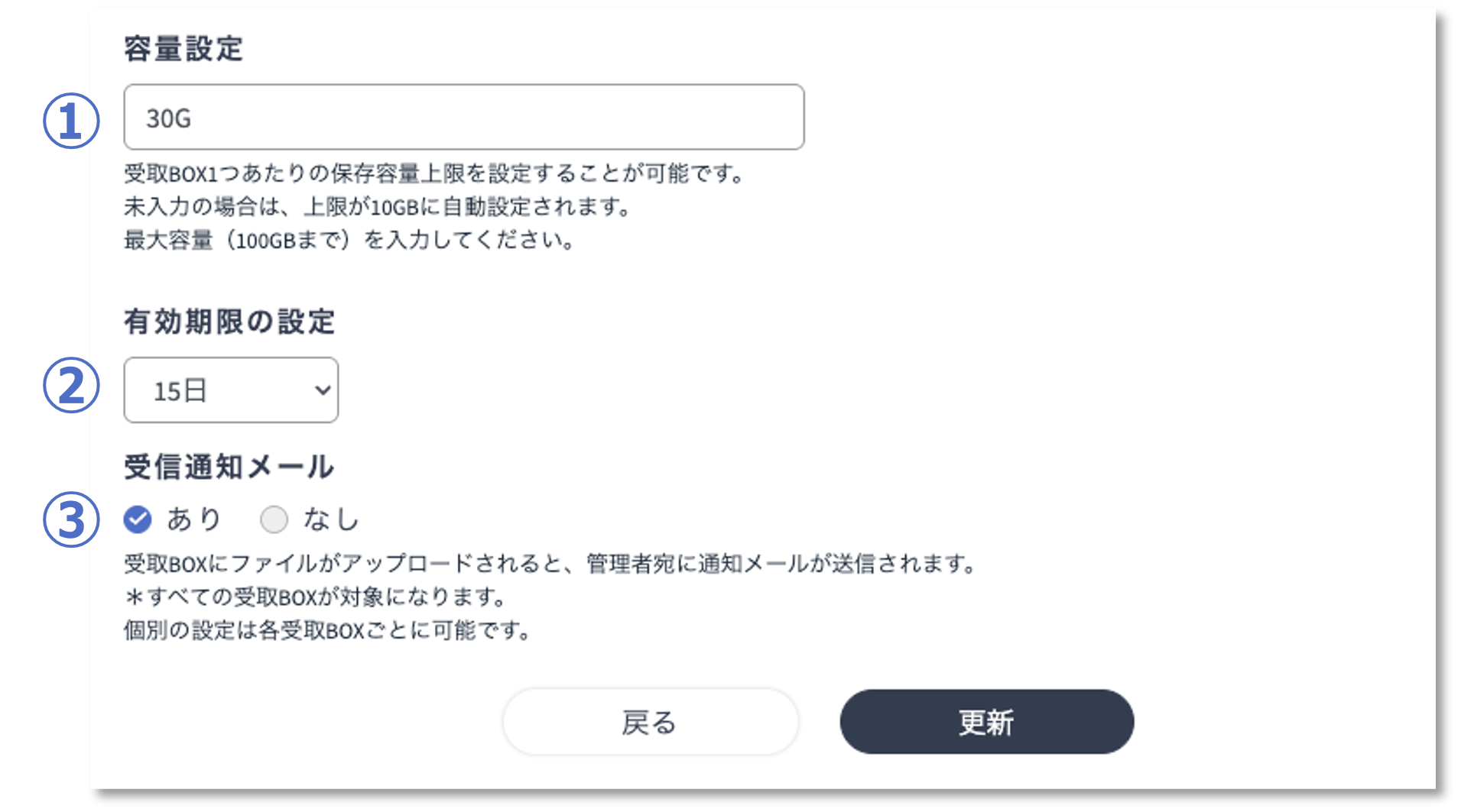 受取BOXの設定